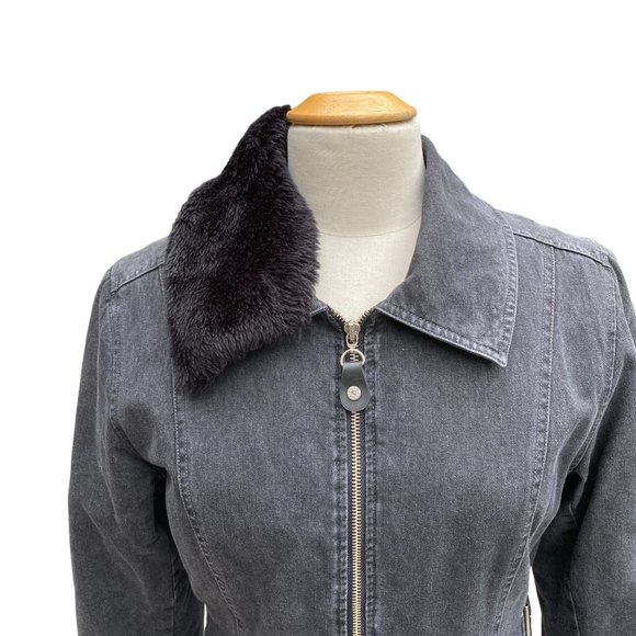 Vintage Guess Aviator Jean Jacket Black Y2K 90s Faux Fur Moto Grunge Mobwife-M - Picture 5 of 16